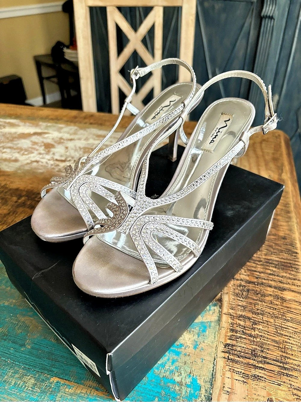 Nina New York Rhinestone Heels in Silver 3”